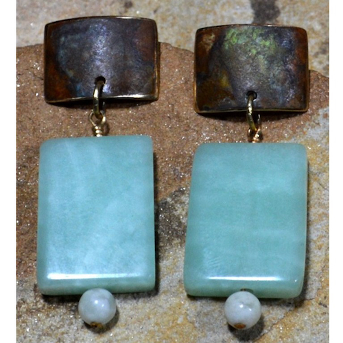 Click to view detail for EC-152 Earrings Curved Rectangle, Jasper $85